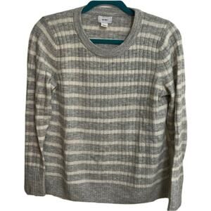 Old Navy Gray White Striped Shimmer Sparkle Split Hem Ribbed Sweater size S